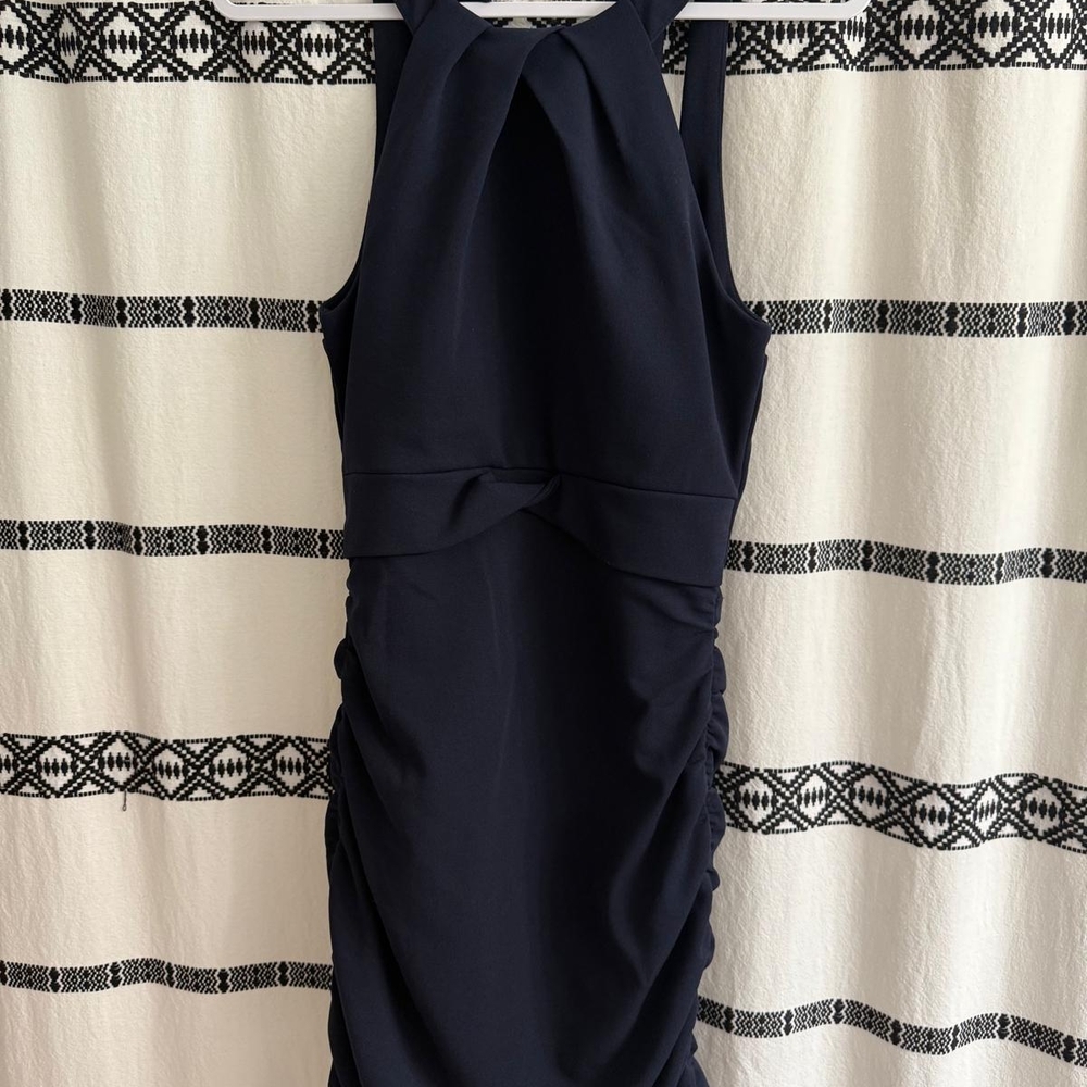 Emerald Sundae Blue Ruched Halter Cocktail Dress